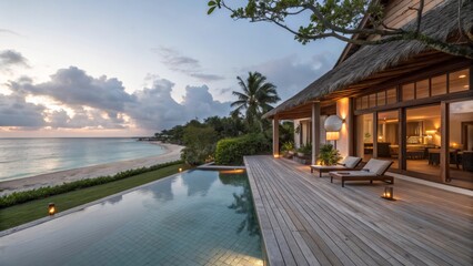 a luxurious beachfront villa wooden deck