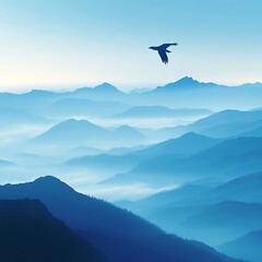 Soaring eagle flying over snowy mountain peaks in nature image