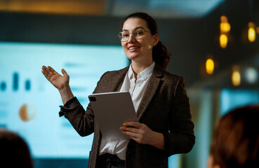woman is speaking about technologies