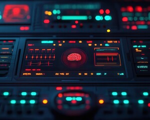 Futuristic braincomputer interface with digital brainwave displays, symbolizing progress in neural technology