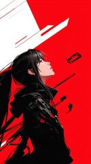 Anime Girl Red Abstract