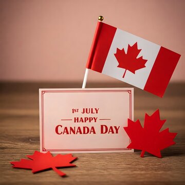 Happy Canada Day Greeting with Flag and Maple Leaves