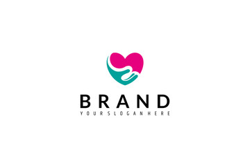 hand love care logo in flat design