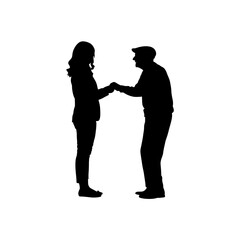 An elderly man and an adult woman standing holding hands vector