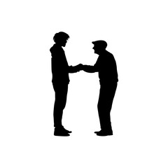 An old man is standing holding the hand of another boy, vector