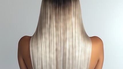 Naklejka premium Elegant back view showcasing the radiant, flowing blonde hair style of a woman