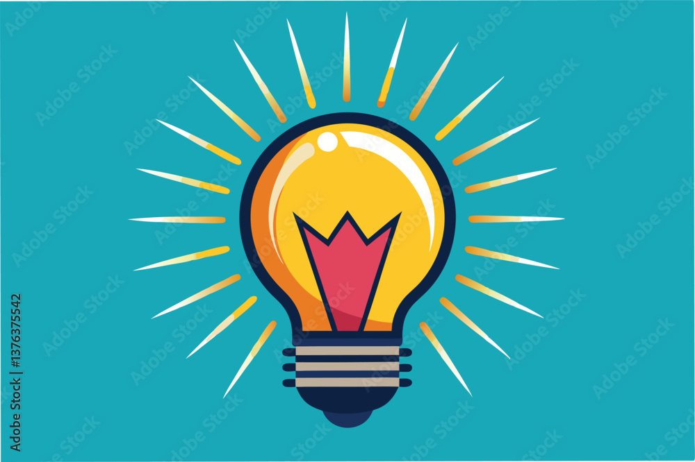Poster bright light bulb illustration with vibrant background showcasing innovation and creativity in a mod
