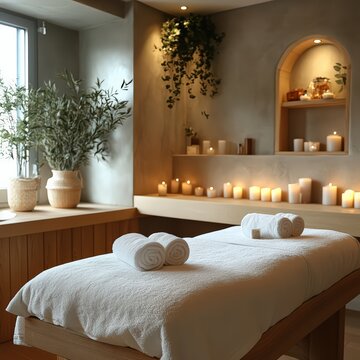 Cupping therapy in a minimalist spa room, focus on clean and calm aesthetic