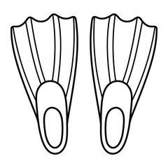 Diving fins vector illustration. Hand-drawn swim fins or flippers in doodle style. Black line art isolated on white background.