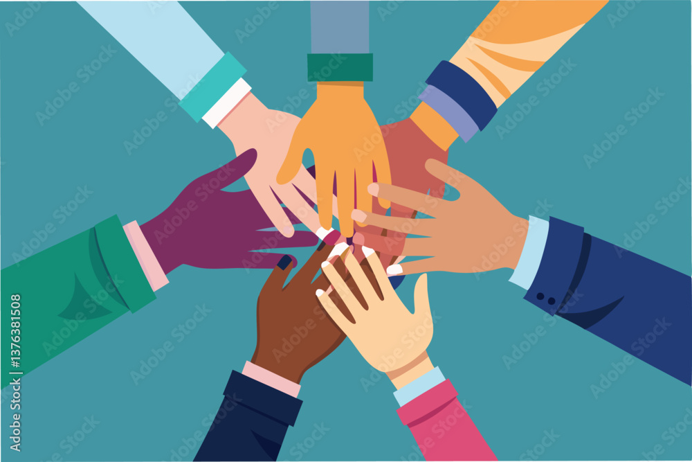 Leinwandbilder Diverse hands coming together symbolizing collaboration and unity in a professional setting to achieve common goals