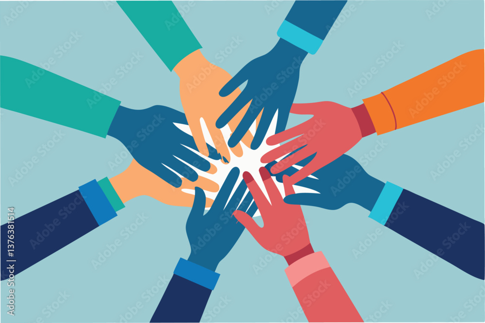 Leinwandbilder Diverse hands coming together symbolizing collaboration and unity in a professional setting to achieve common goals