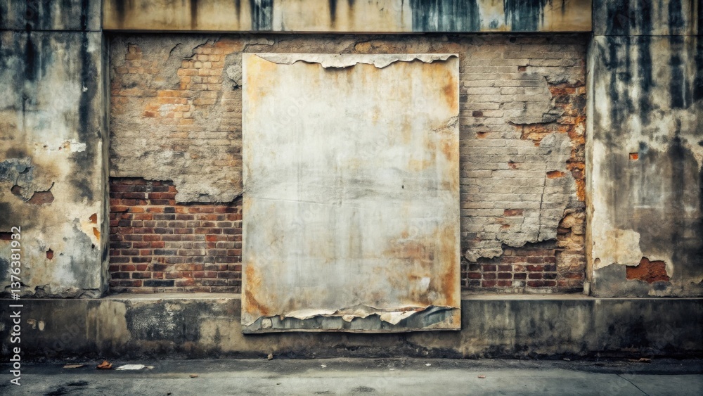 Aufkleber weathered wall with blank panel, ideal for urban texture and design projects