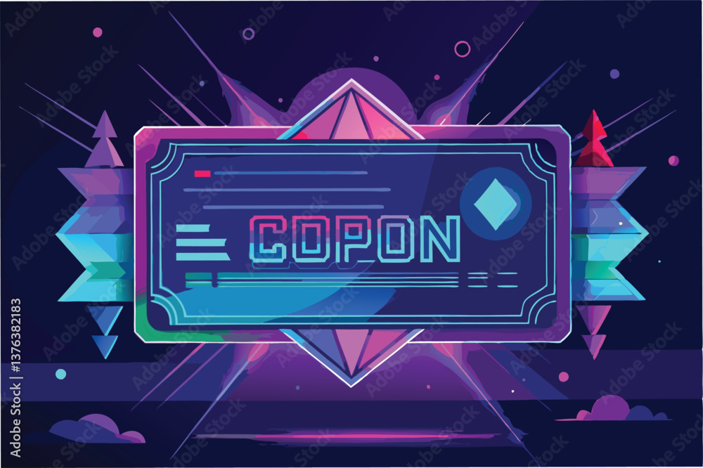 Aufkleber vibrant vector illustration featuring a retro-futuristic design with the text cupon, adorned with ge