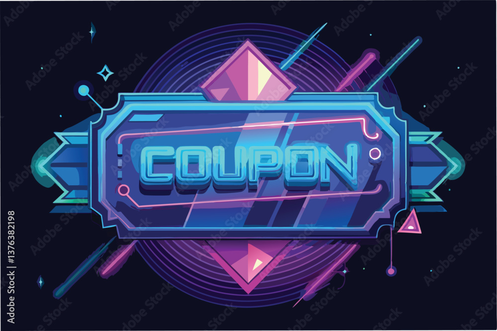 Aufkleber vibrant vector illustration featuring a retro-futuristic design with the text cupon, adorned with ge