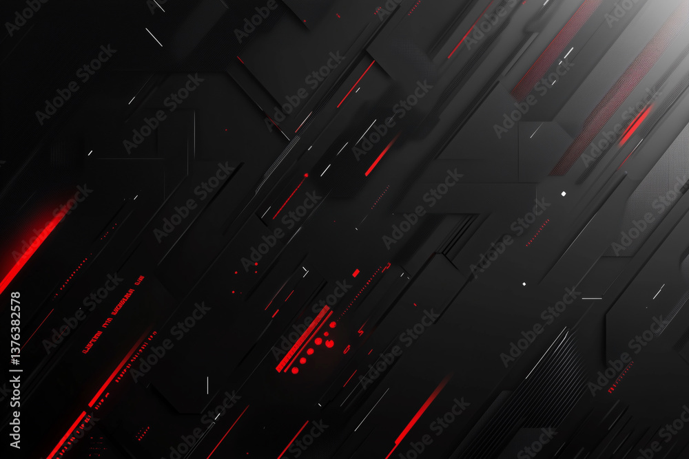 Poster black and red background with red lines and dots. the background is dark and the red lines and dots 
