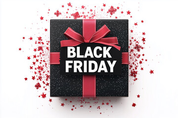black box with a red bow on top of it with the words Black Friday written on it