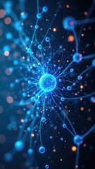 Obraz premium A vivid illustration of a human brain neuron with synapses highlighting the theme of GLP1.