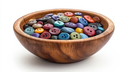 Colorful buttons in a wooden bowl sewing craft supplies vibrant colors assorted buttons for DIY projects