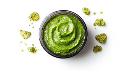 Obraz premium Delicious Green Herbal Paste in a Jar with Crunchy Topping for Skincare or Food