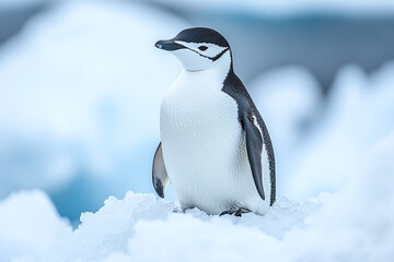 Obraz premium Chinstrap penguin standing proudly amidst the Antarctic ice snowy rock