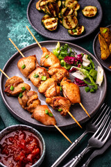Chicken skewers kebab with vegetables