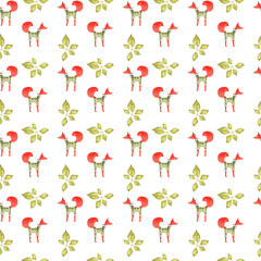 Whimsical Fox Pattern with Forest Leaves – Watercolor Seamless Design