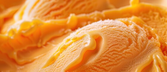 Orange vanilla detail ice cream sweet texture close up shot.