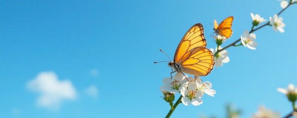 Obraz premium Butterfly forms against a clear blue sky, blue sky, butterflies,