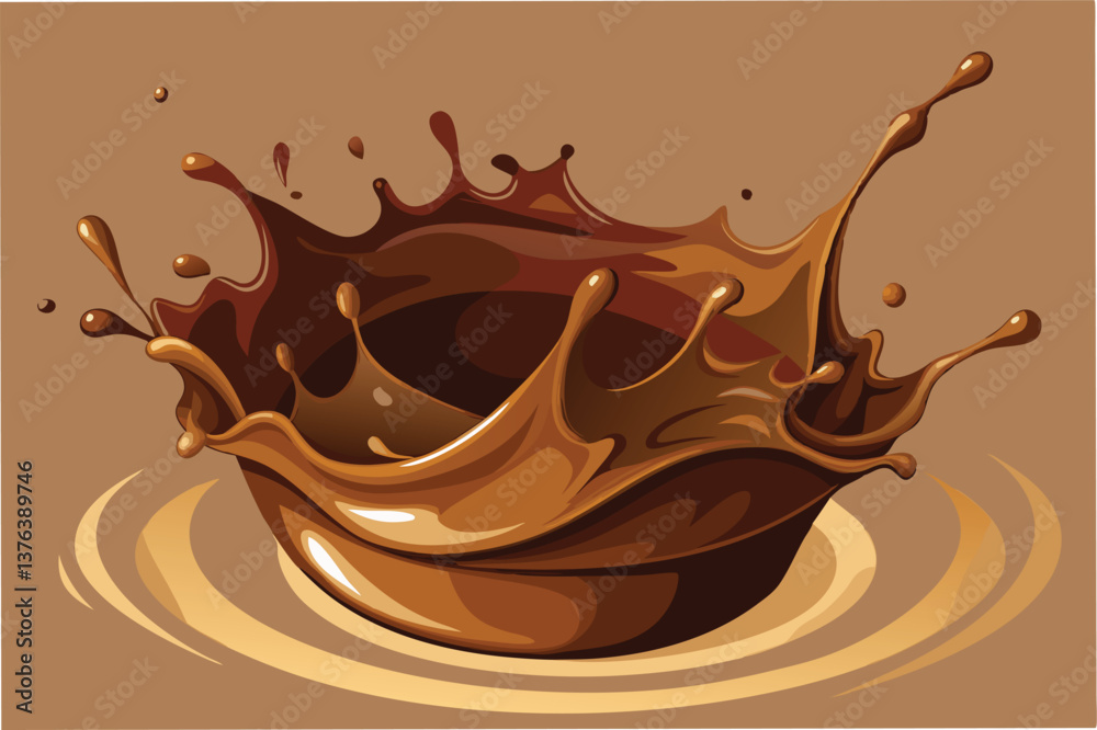 Poster chocolate splash illustration capturing dynamic movement and rich color, perfect for culinary themes