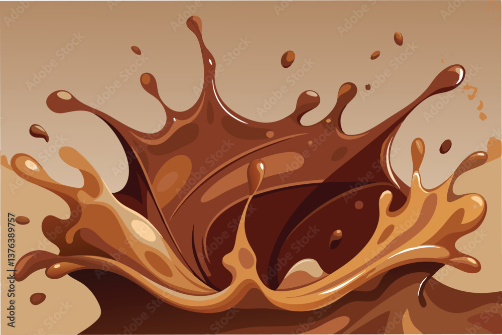 Poster chocolate splash illustration capturing dynamic movement and rich color, perfect for culinary themes