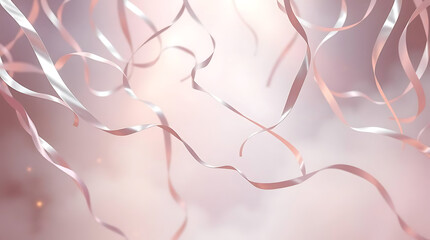 Elegant ribbons floating in soft pink background