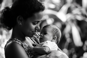 a woman holding a baby in her arms