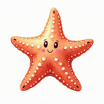 Smiling cartoon starfish with happy mood on white background