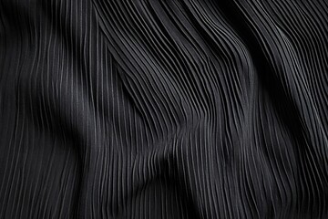 Fototapeta premium Black abstract fabric background. Dark gray corduroy texture background. Ribbed fabric with soft folds background. Black elegant background with copy space for your design