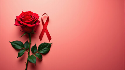 Red Rose and Awareness Ribbon Symbolize Hope