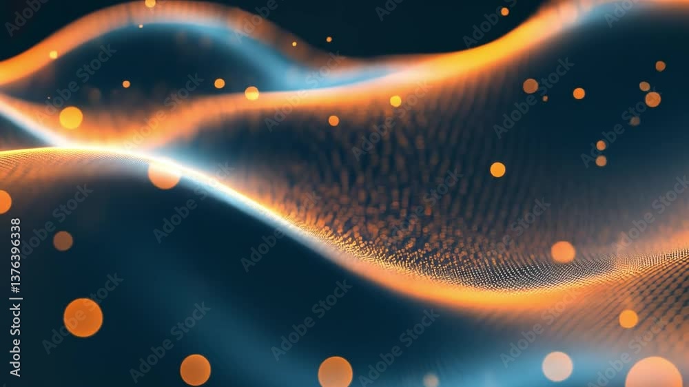 Poster abstract wave of glowing particles flowing in a beautiful pattern, creating a mesmerizing blend of c