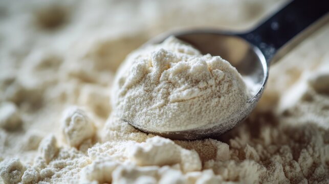 Measuring Spoon Resting in Protein Powder Heap