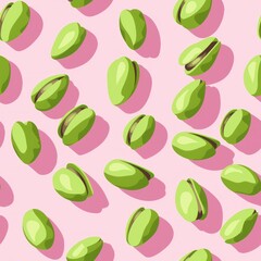 Seamless pattern pistachio illustration on pink background pastel.