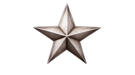 Metallic five pointed star on a transparent background for decor