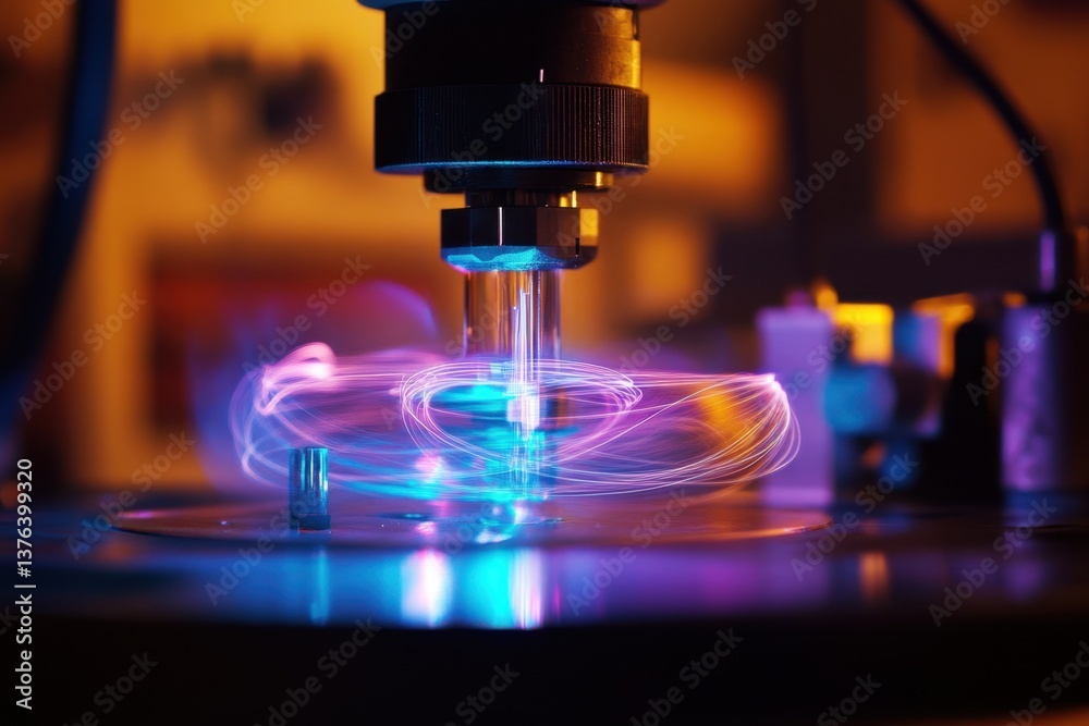Poster experimenting with colorful light patterns using advanced optical equipment in a laboratory
