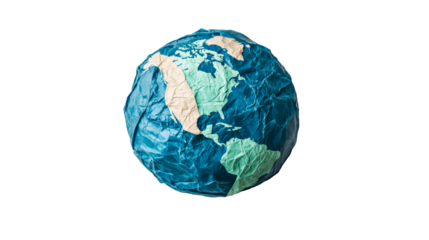 Crafted globe with detailed continents on a transparent background