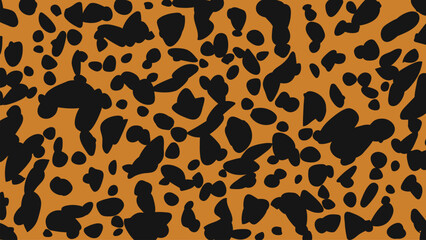 Seamless cheetah pattern with organic black spots on an earthy orange background, perfect for textile, wallpaper, and fashion projects. High quality vector illustration in leopard style