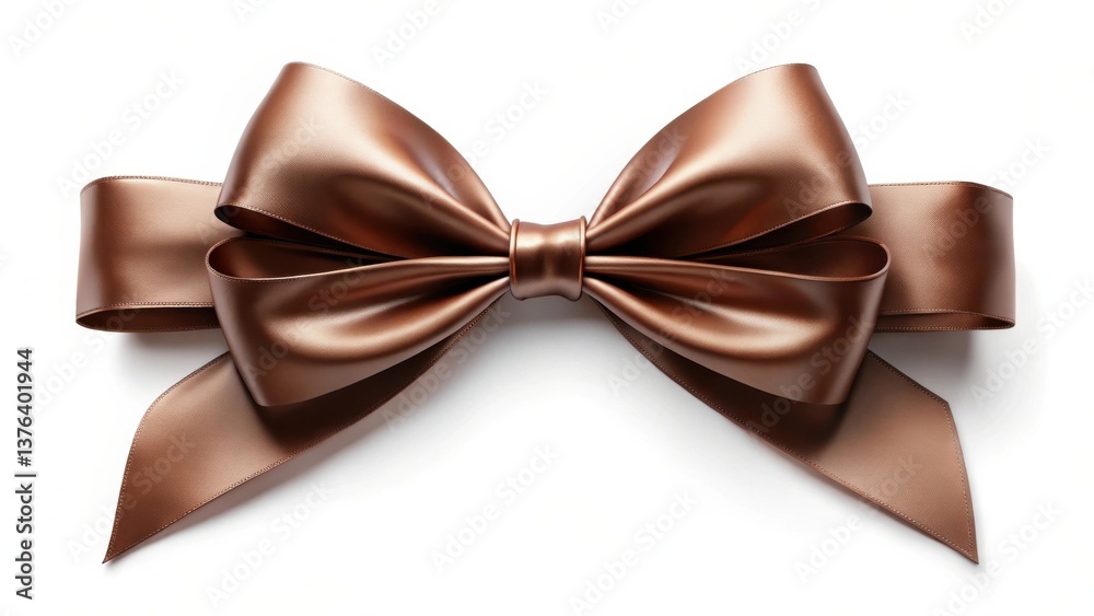 Aufkleber a luxuriously elegant bronze satin ribbon bow, tied perfectly, isolated on a pristine white backgrou
