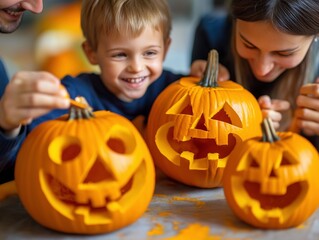 Family Pumpkin Carving Fun: Joyful Kids' Activity for Halloween Creativity and Memories