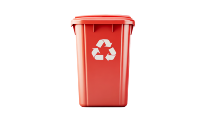 Red recycling bin with transparent background for eco friendly waste