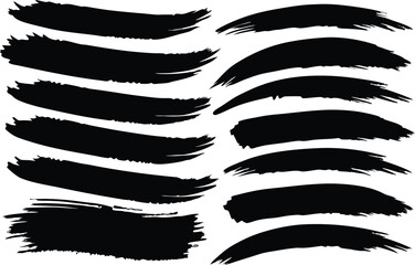 vector set black brush strokes