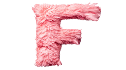 Furry pink letter F with a transparent background