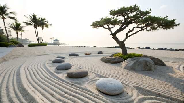 zen garden on the beach with stones - Powered by Adobe