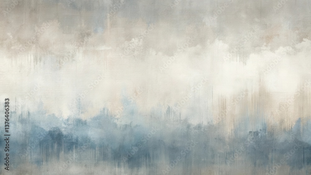 Poster serene abstract landscape soft hues of blue, beige, and gray blend in a dreamlike textured canvas re
