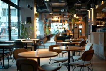 Interior of a modern empty cafe in the city